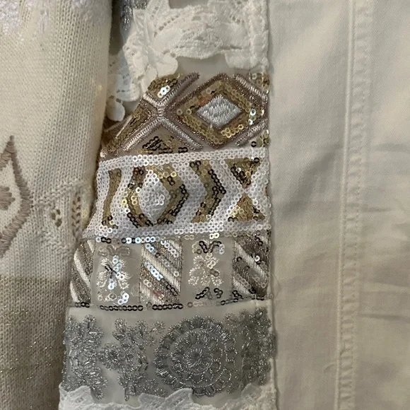 Desigual Women's Artistic Patchwork Jean Jacket - Cream and Gray - Picture 6 of 13